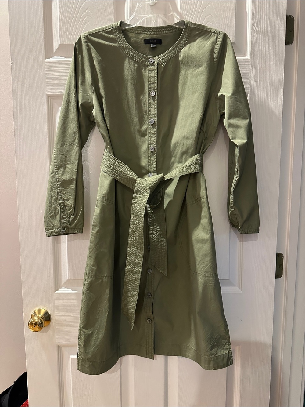 J. Crew Olive Green Shirt Dress with Self-Tie Belt